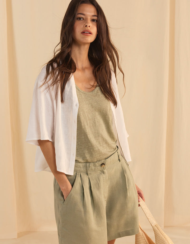 Wide Strap 100% Linen Tank Top