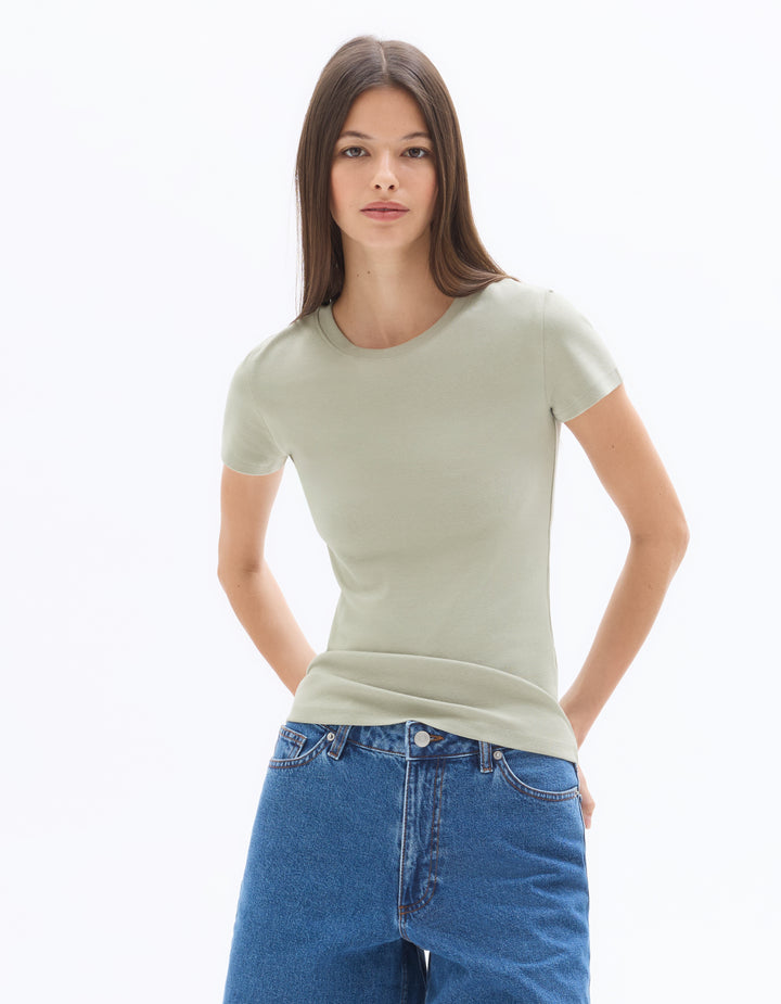 Slim Fit Ribbed Stretch Cotton T-shirt
