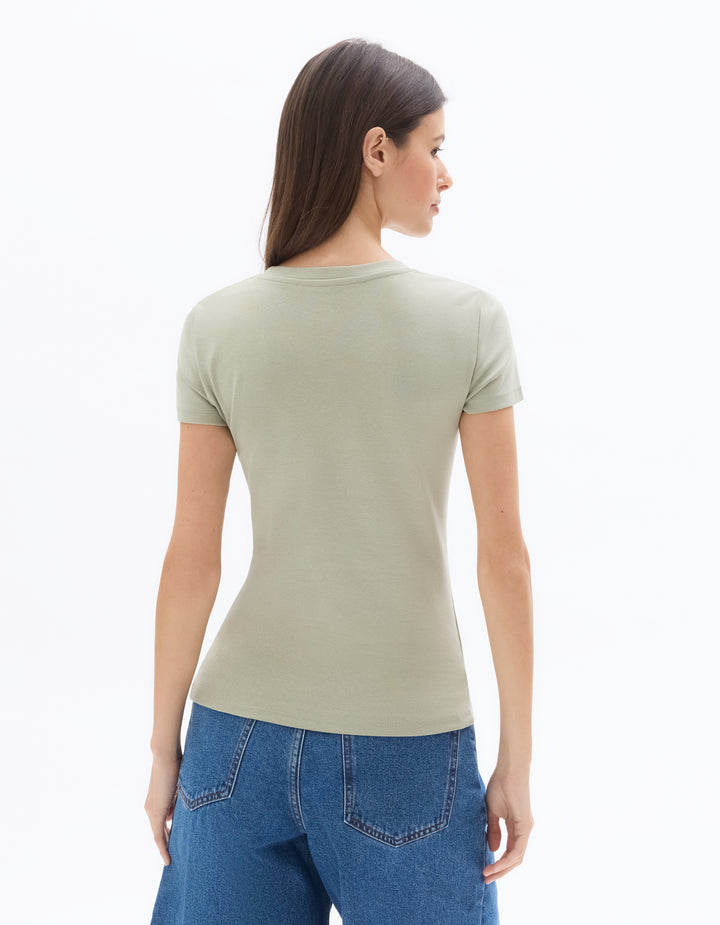 Slim Fit Ribbed Stretch Cotton T-shirt