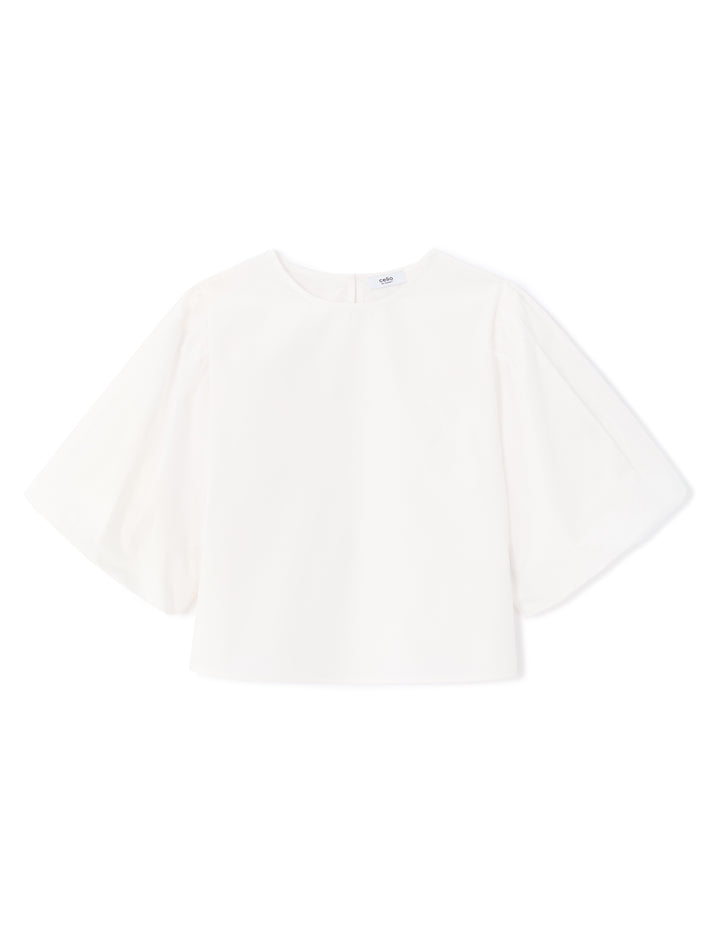 Puff-sleeve 100% cotton poplin blouse