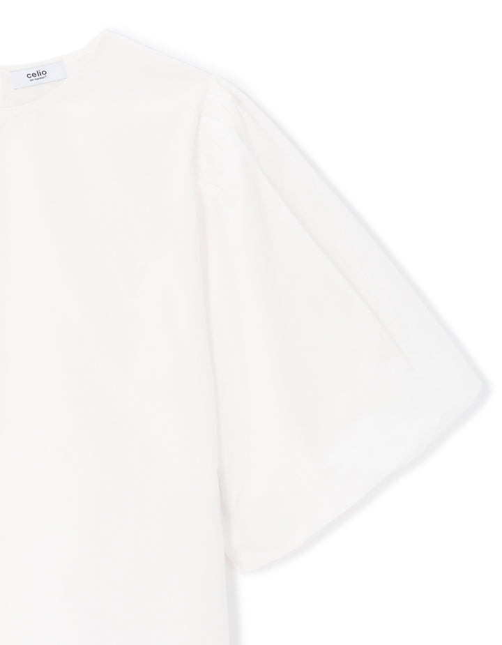 Puff-sleeve 100% cotton poplin blouse