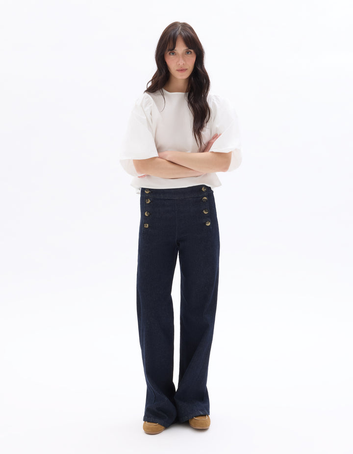 Puff-sleeve 100% cotton poplin blouse