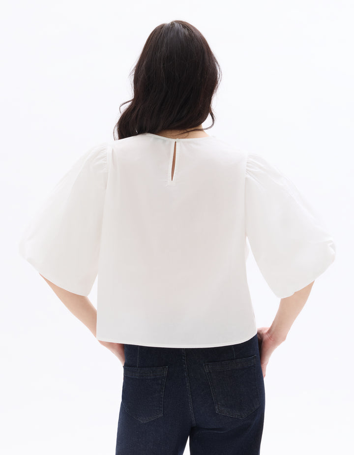 Puff-sleeve 100% cotton poplin blouse