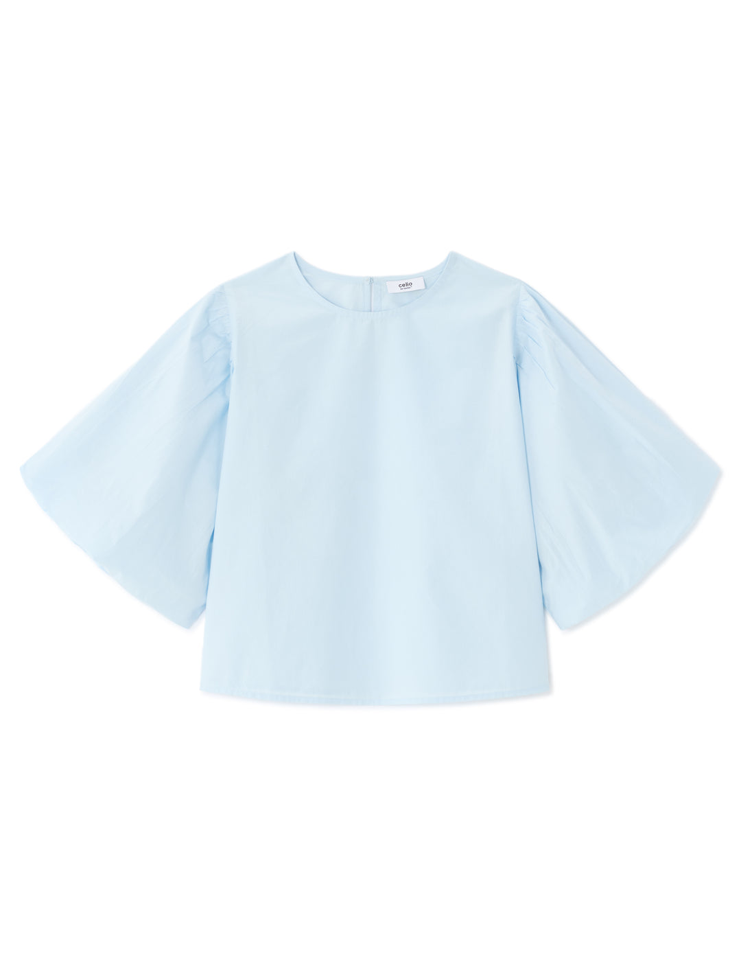 Puff-sleeve 100% cotton poplin blouse