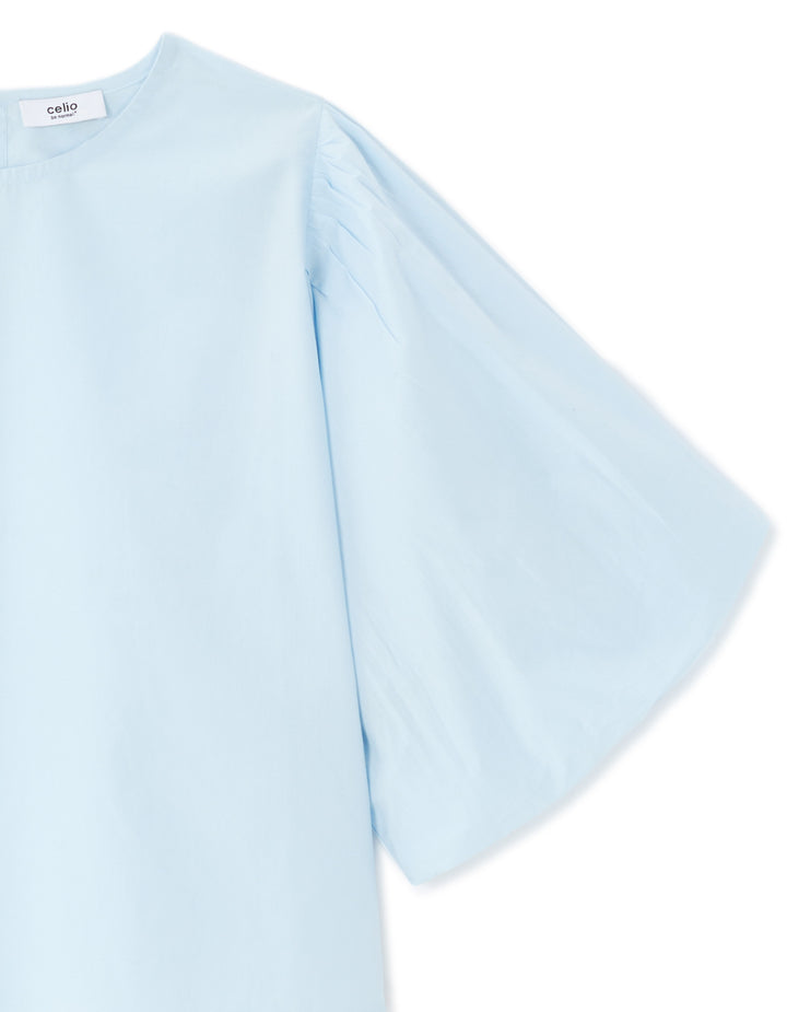 Puff-sleeve 100% cotton poplin blouse