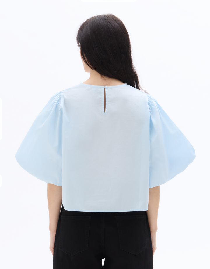 Puff-sleeve 100% cotton poplin blouse