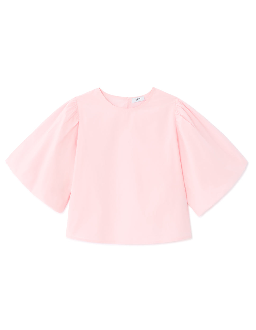 Puff-sleeve 100% cotton poplin blouse