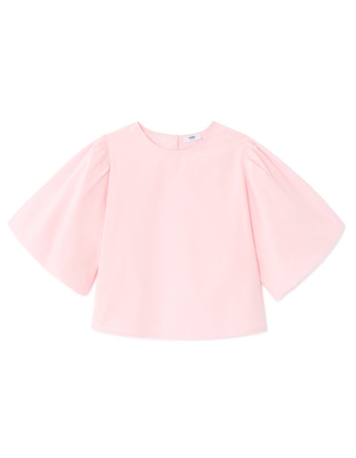 Puff-sleeve 100% cotton poplin blouse