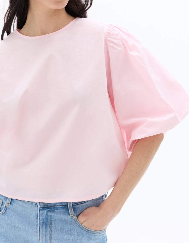 Puff-sleeve 100% cotton poplin blouse