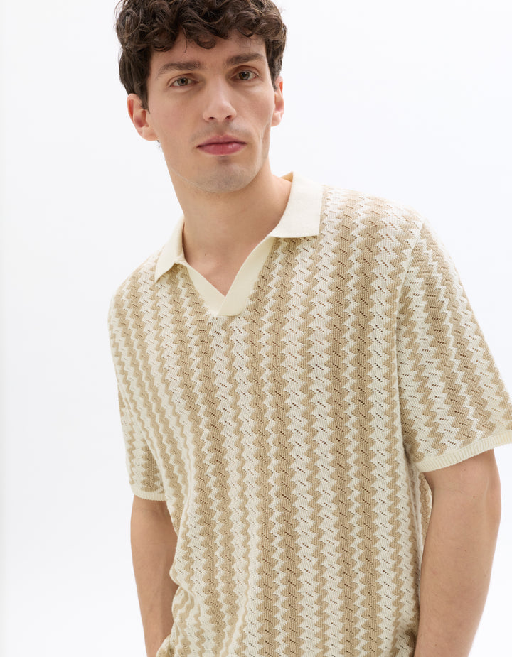 Regular Fit Striped and TextuKnit Polo