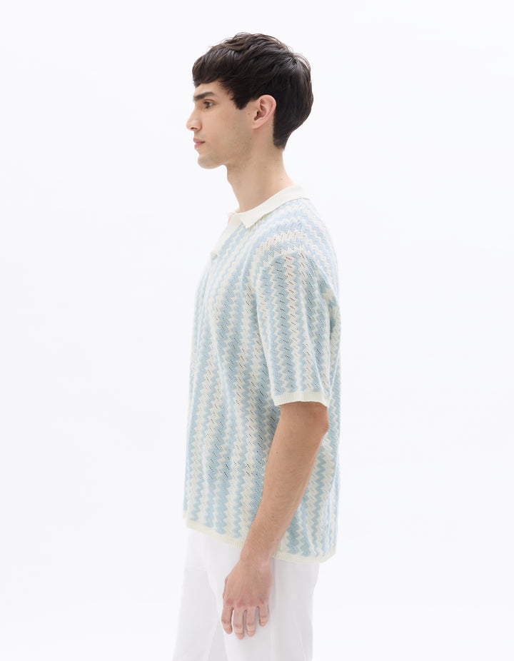 Regular Fit Striped and TextuKnit Polo