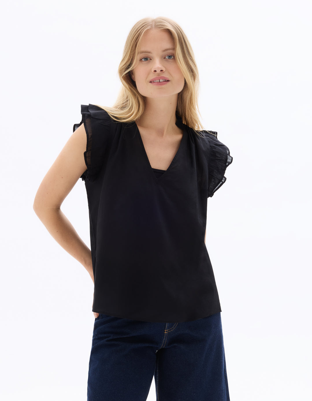 Ruffled 100% Cotton Blouse