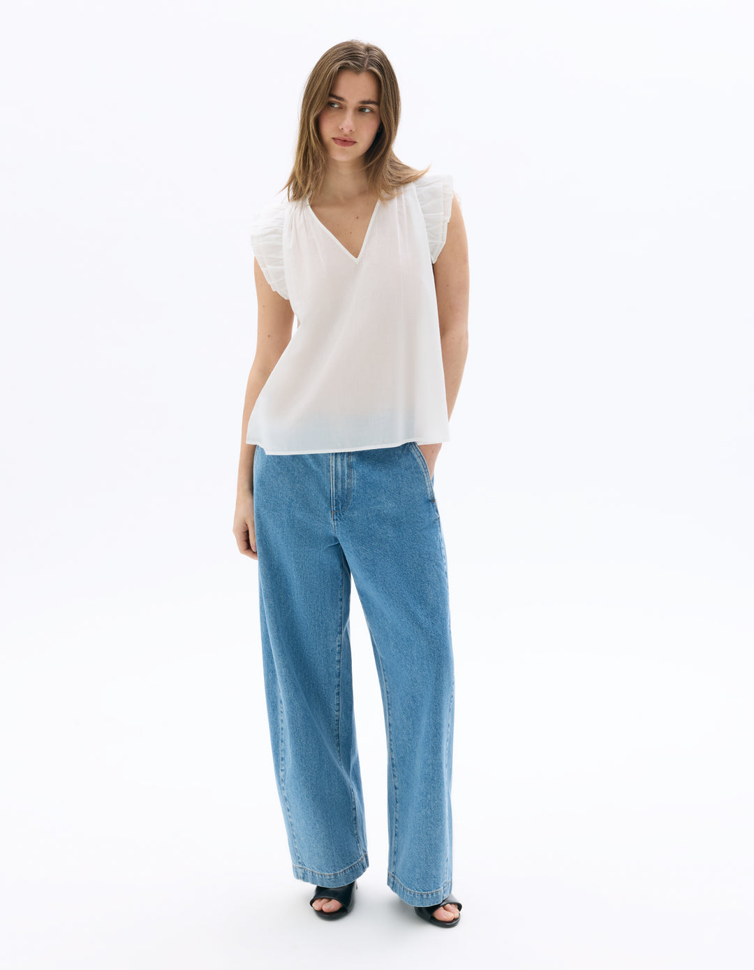 Ruffled 100% Cotton Blouse