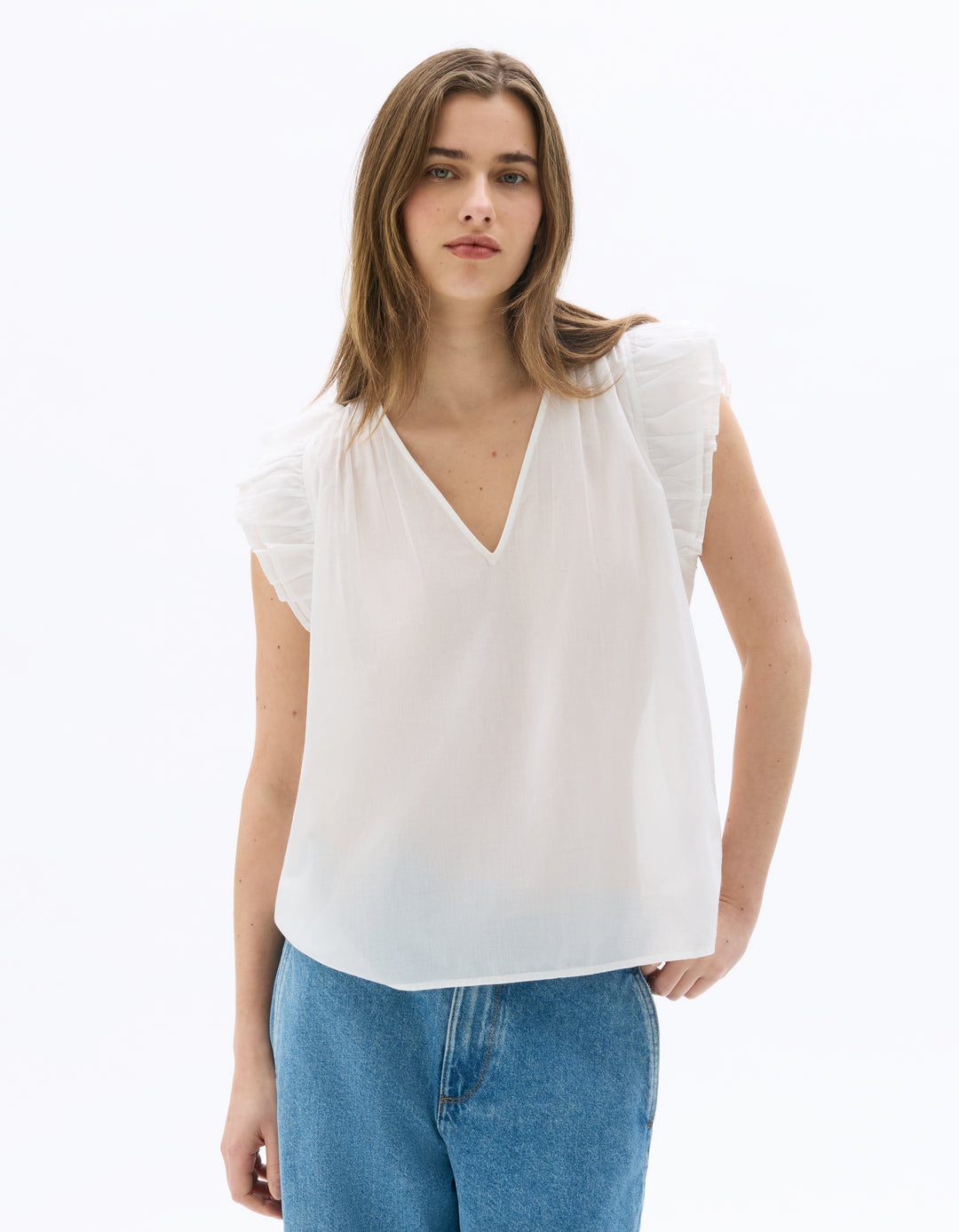 Ruffled 100% Cotton Blouse