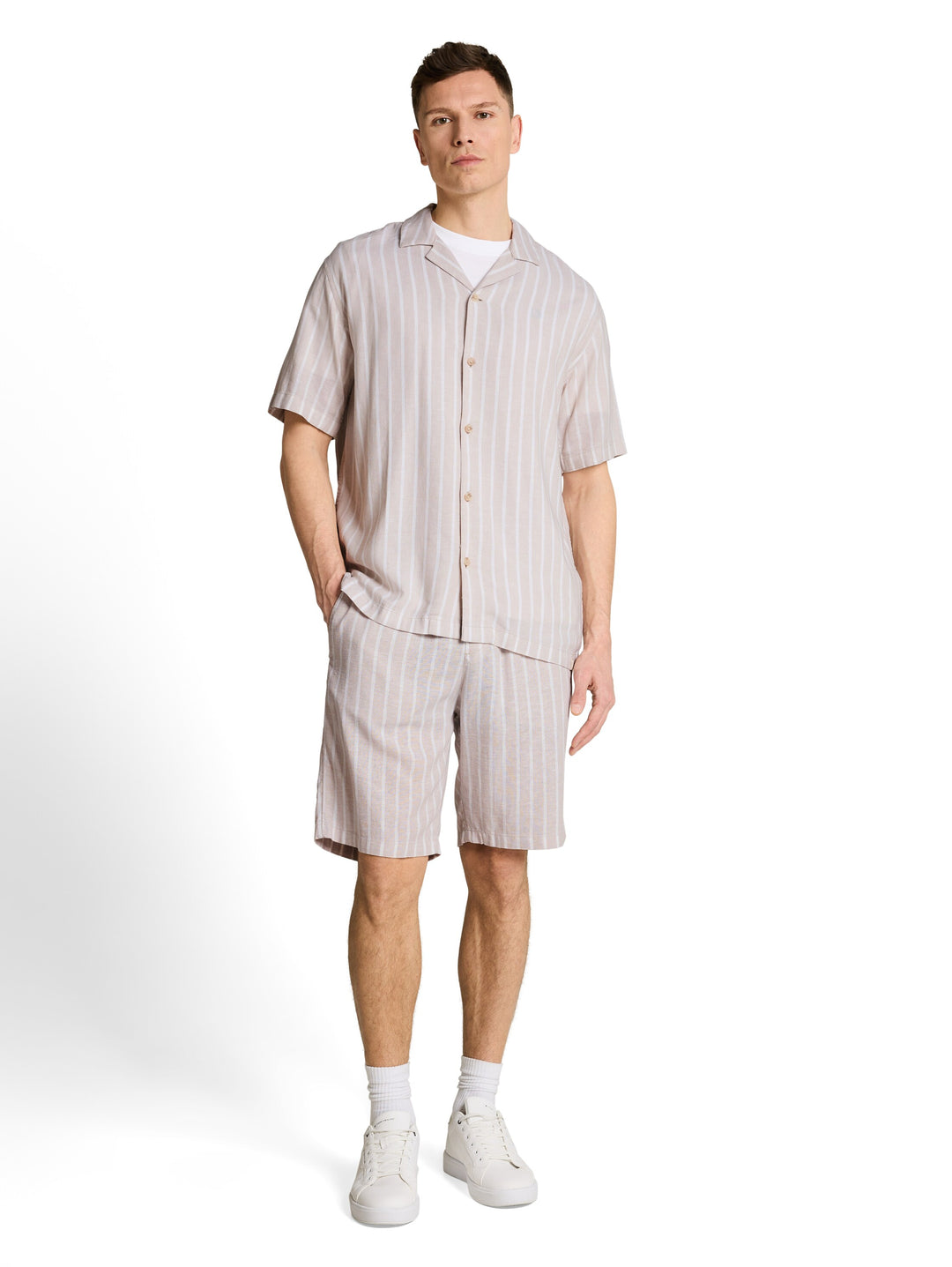 RELAXED STRIPED VISCOSE LINEN SHIRT