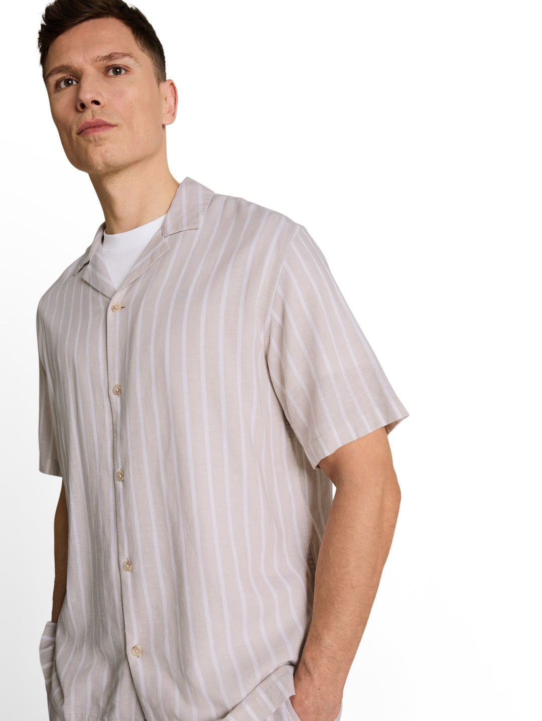 RELAXED STRIPED VISCOSE LINEN SHIRT