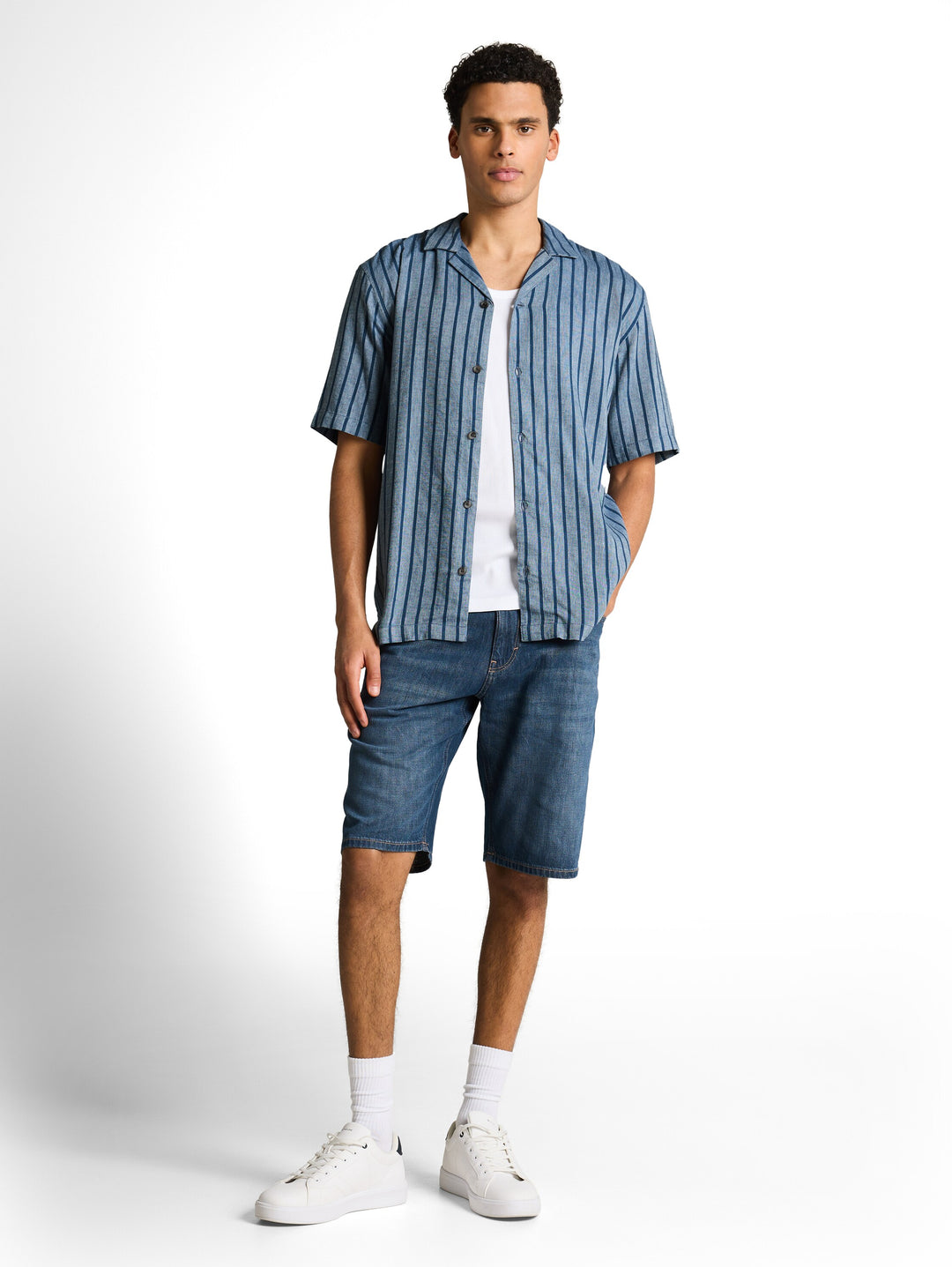 RELAXED STRIPED VISCOSE LINEN SHIRT