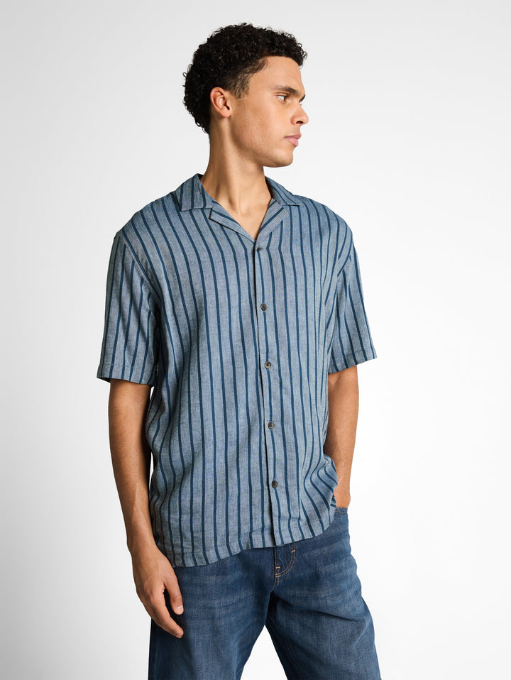 RELAXED STRIPED VISCOSE LINEN SHIRT