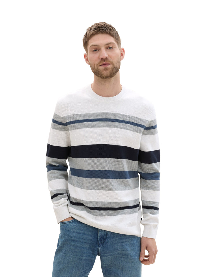 STRUCTURE STRIPE CREWNECK KNIT