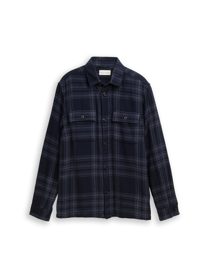 KNIT-LOOK CHECKED OVERSHIRT