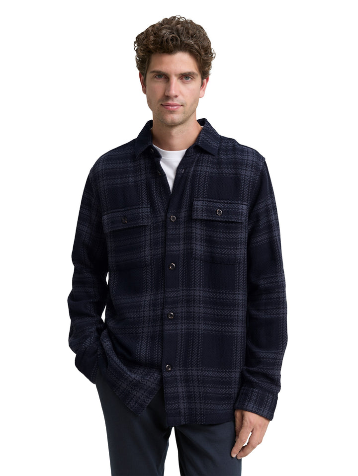 KNIT-LOOK CHECKED OVERSHIRT