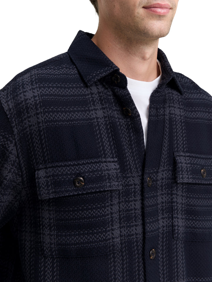 KNIT-LOOK CHECKED OVERSHIRT