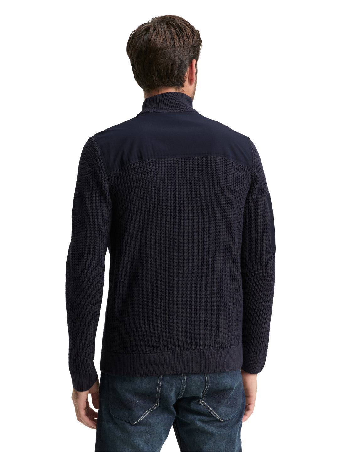 KNIT ZIP JACKET WITH FABRIC MIX