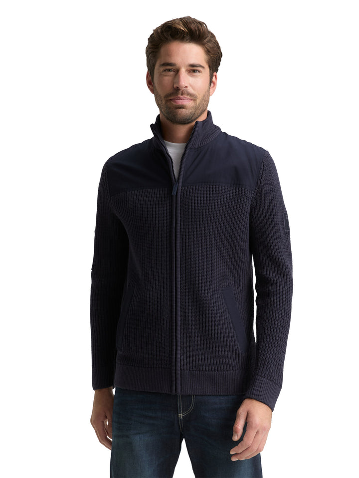 KNIT ZIP JACKET WITH FABRIC MIX