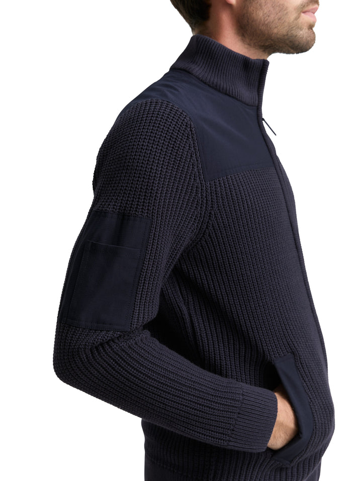 KNIT ZIP JACKET WITH FABRIC MIX