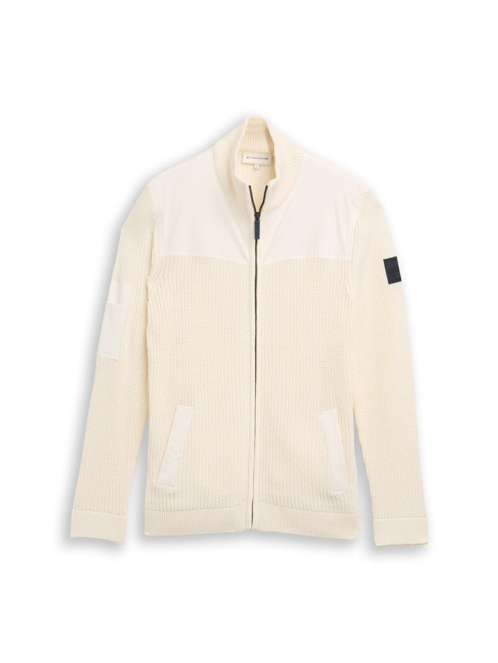 KNIT ZIP JACKET WITH FABRIC MIX