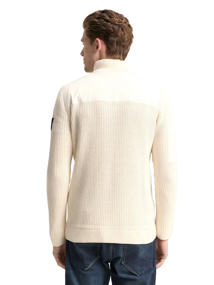 KNIT ZIP JACKET WITH FABRIC MIX