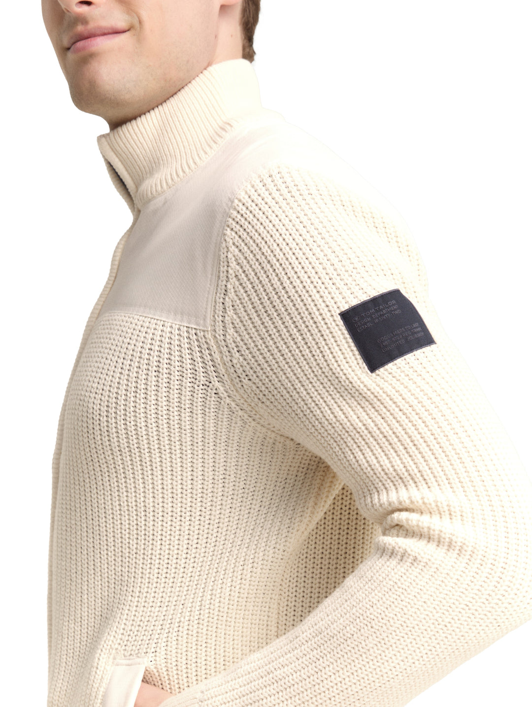 KNIT ZIP JACKET WITH FABRIC MIX