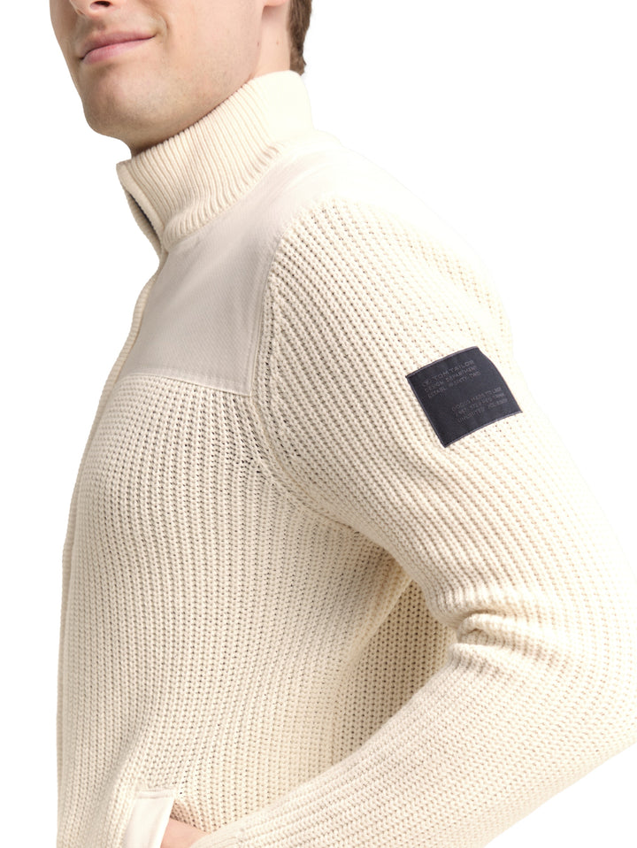KNIT ZIP JACKET WITH FABRIC MIX