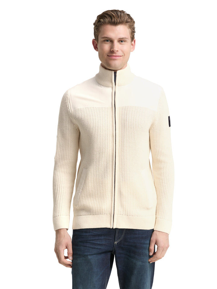 KNIT ZIP JACKET WITH FABRIC MIX