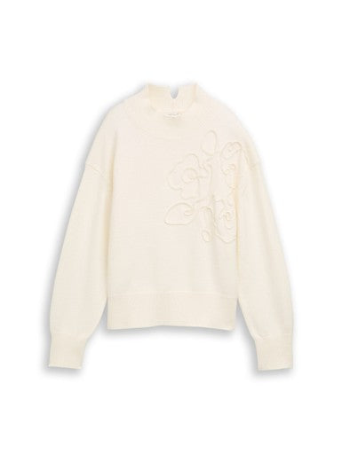 KNIT COSY EMBROIDERED MOCK-NECK