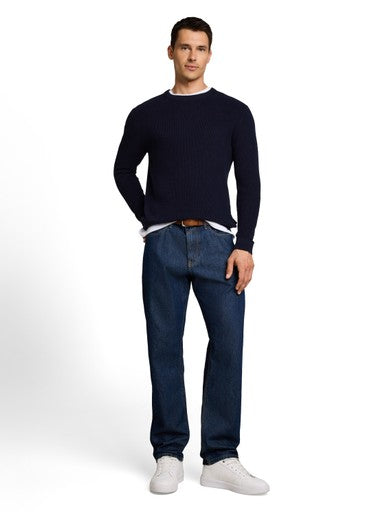 COTTON CASHMERE STRUCTURED CREW KNIT