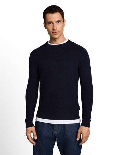 COTTON CASHMERE STRUCTURED CREW KNIT
