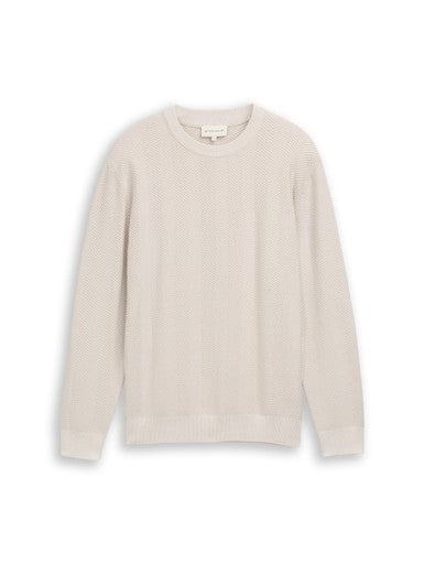 TWO TONE HERRINGBONE CREW NECK KNIT