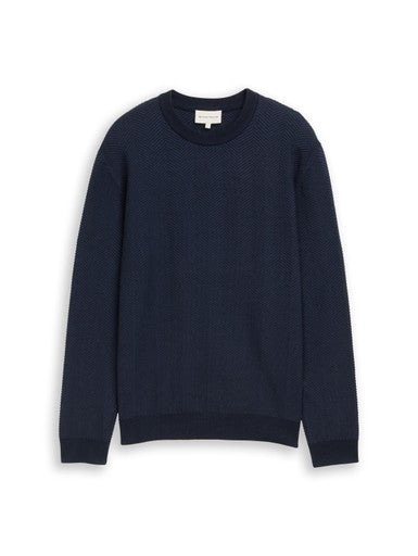 TWO TONE HERRINGBONE CREW NECK KNIT