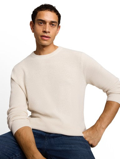 COTTON CASHMERE STRUCTURED CREW KNIT