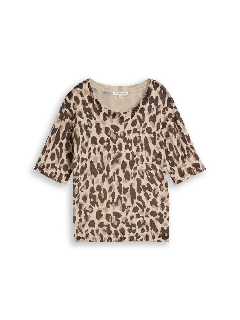 KNIT PRINTED SHORTSLEEVE SWEATER